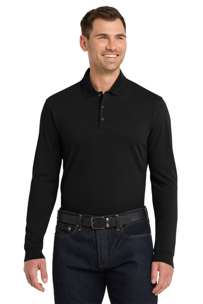 Black Port Authority EZCotton Long Sleeve Polo. K8000LS plain