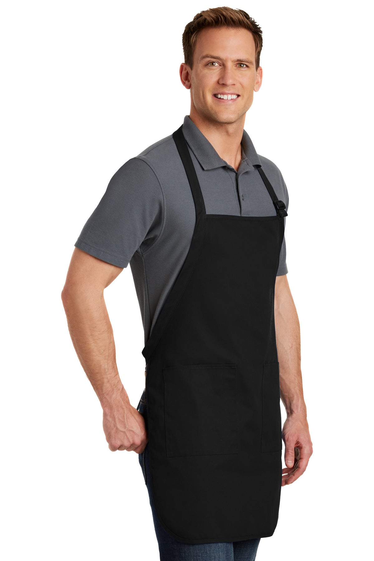 Black Port Authority Full-Length Apron with Pockets. A500 plain