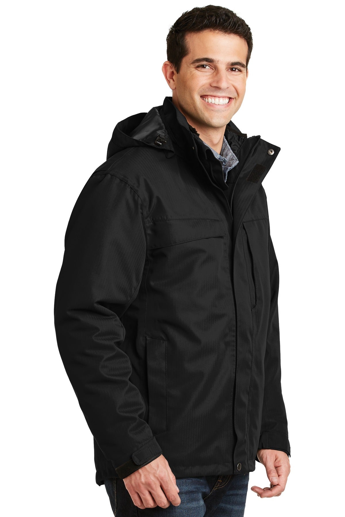 Black Port Authority Herringbone 3-in-1 Parka. J302 plain