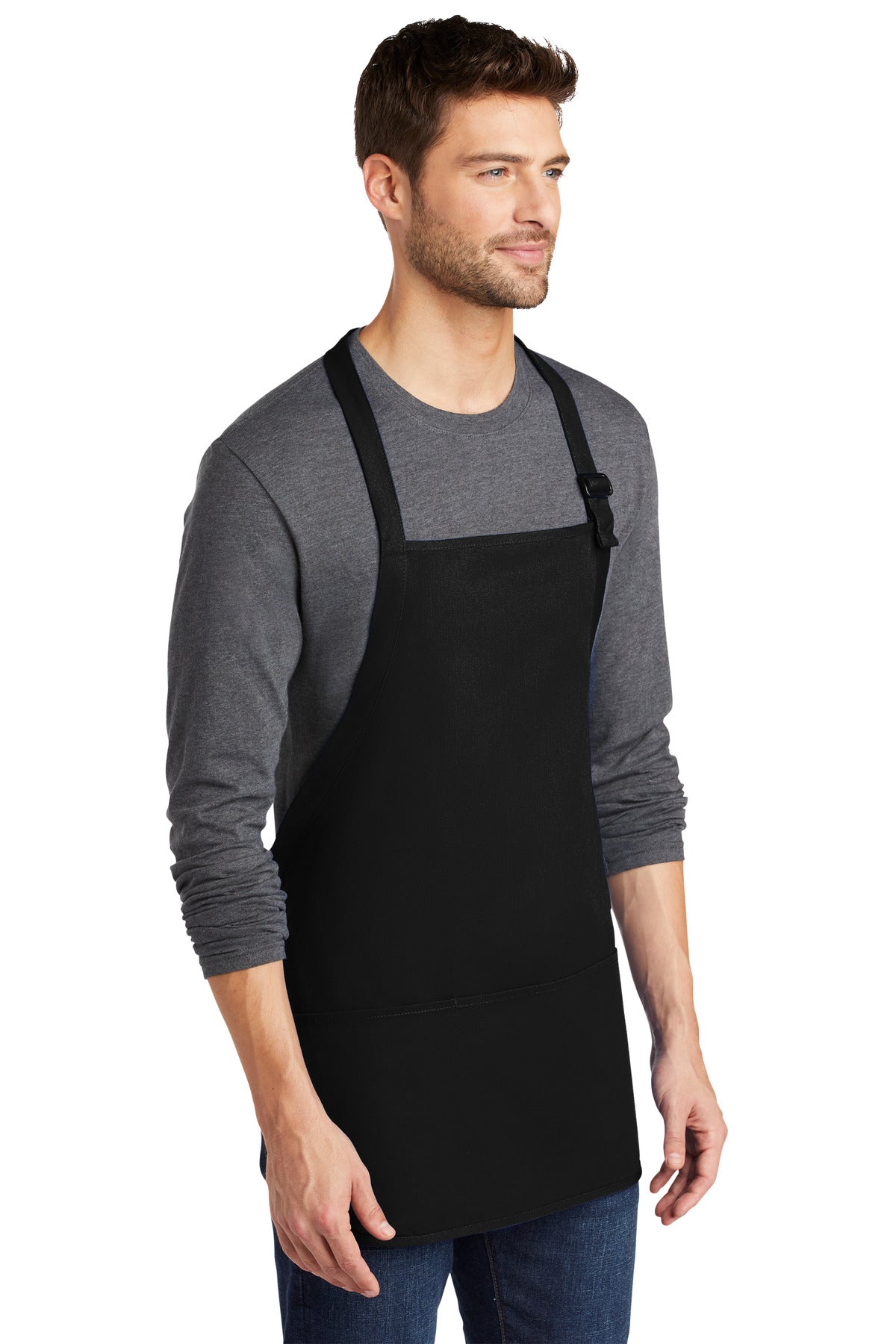 Black Port Authority Medium-Length Apron with Pouch Pockets. A510 plain