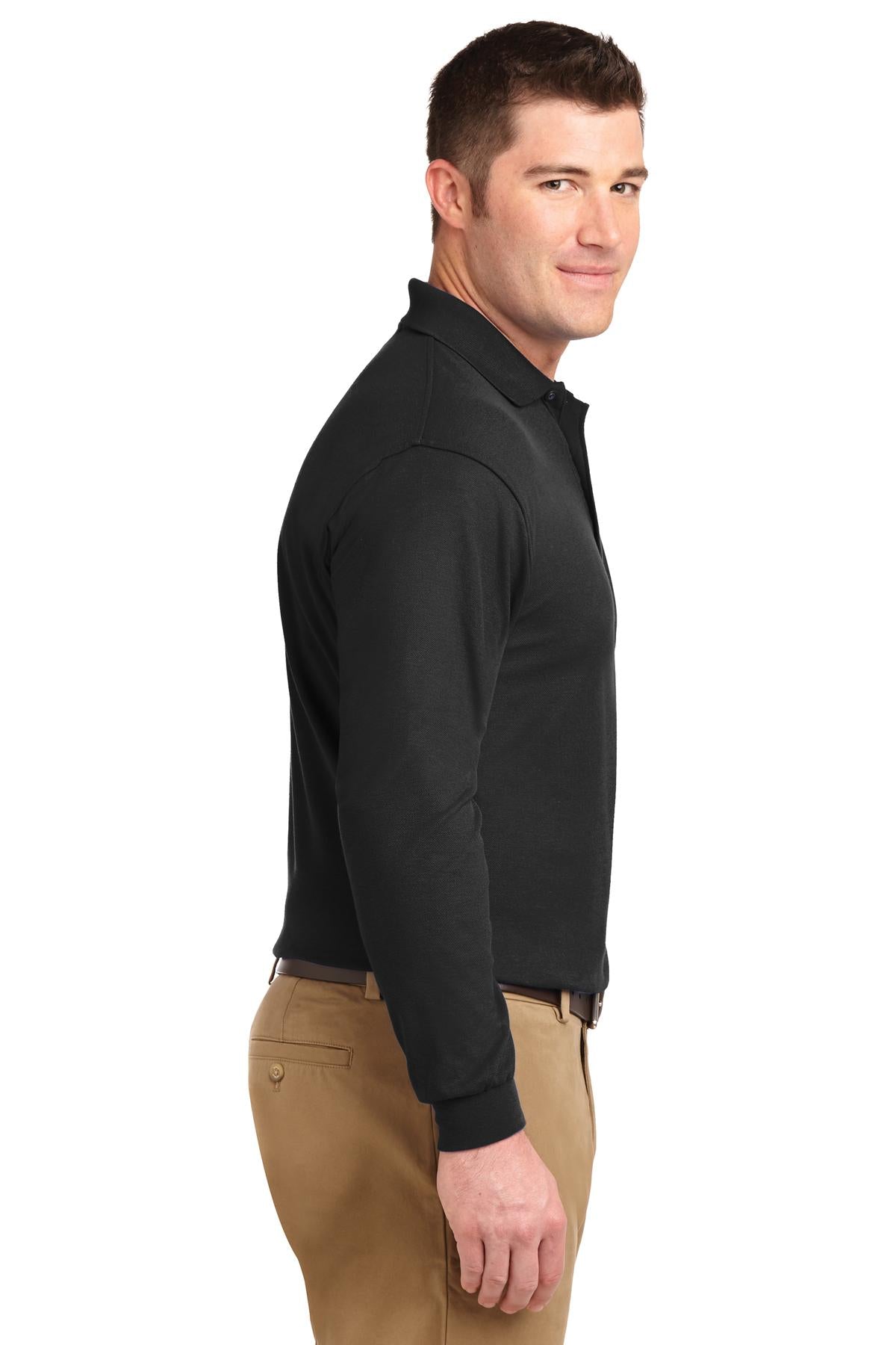 Black Port Authority Silk Touch Long Sleeve Polo. K500LS plain