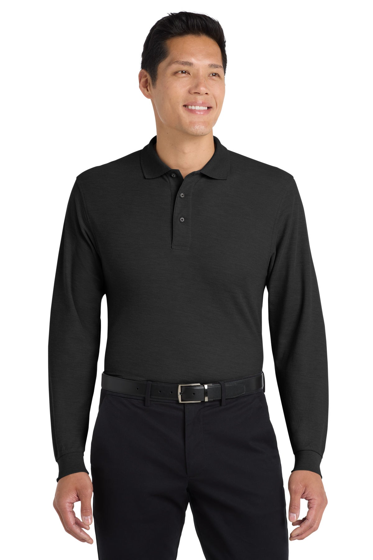 Black Port Authority Silk Touch Long Sleeve Polo. K500LS