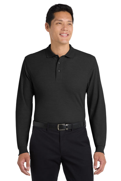 Black Port Authority Silk Touch Long Sleeve Polo. K500LS
