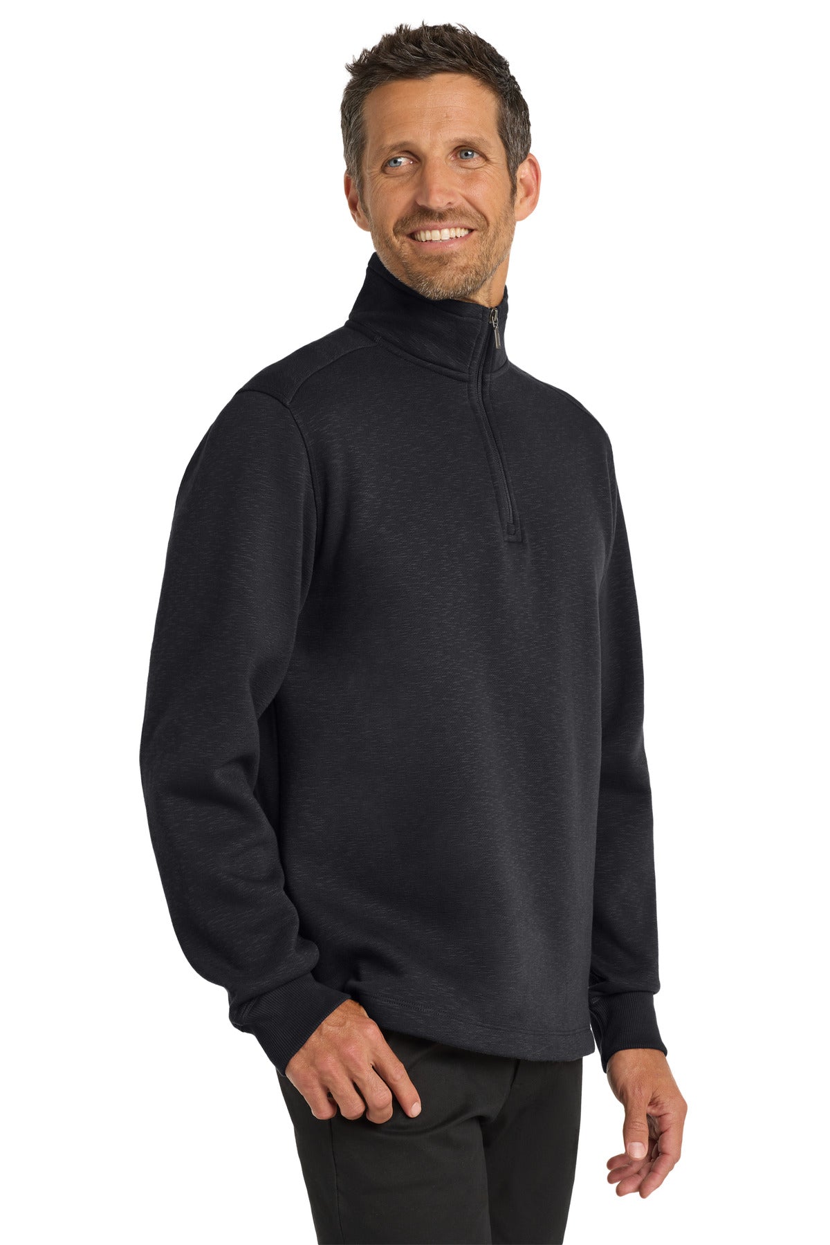 Black Port Authority Slub Fleece 1/4-Zip Pullover. F295 plain