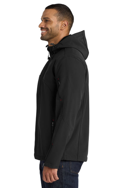 Black Port Authority Textured Hooded Soft Shell Jacket. J706 plain