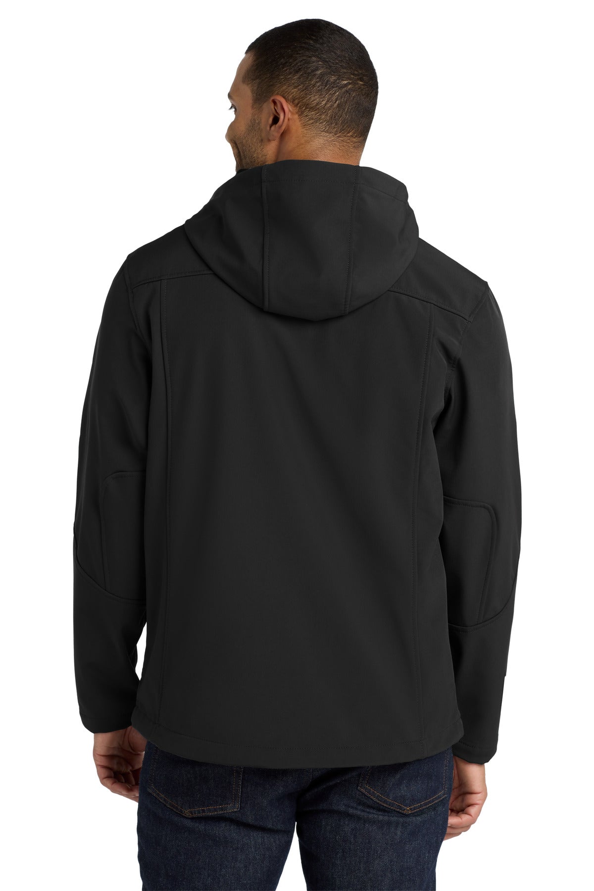 Black Port Authority Textured Hooded Soft Shell Jacket. J706 plain