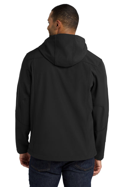 Black Port Authority Textured Hooded Soft Shell Jacket. J706 plain