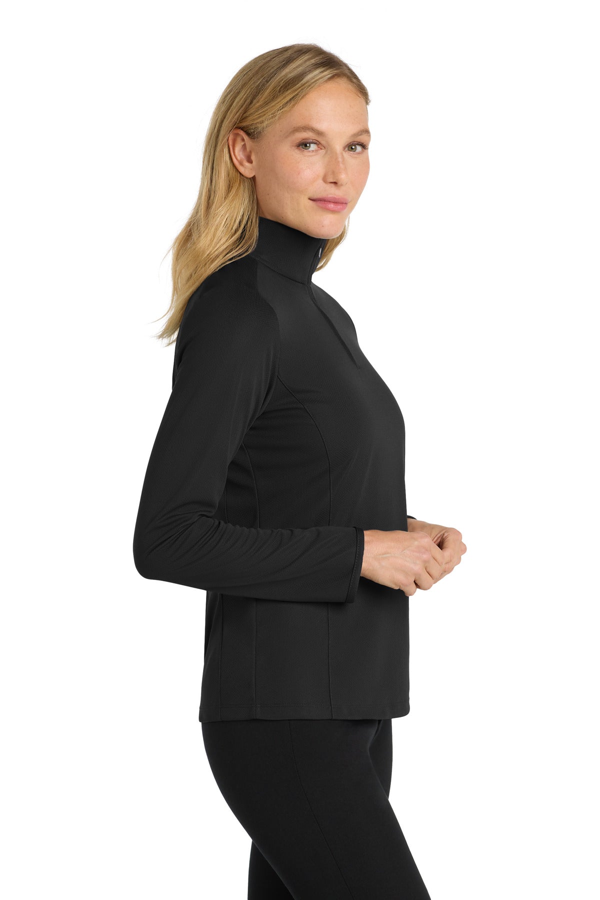 Black Port Authority Women's Pinpoint Mesh 1/2-Zip . L806 plain