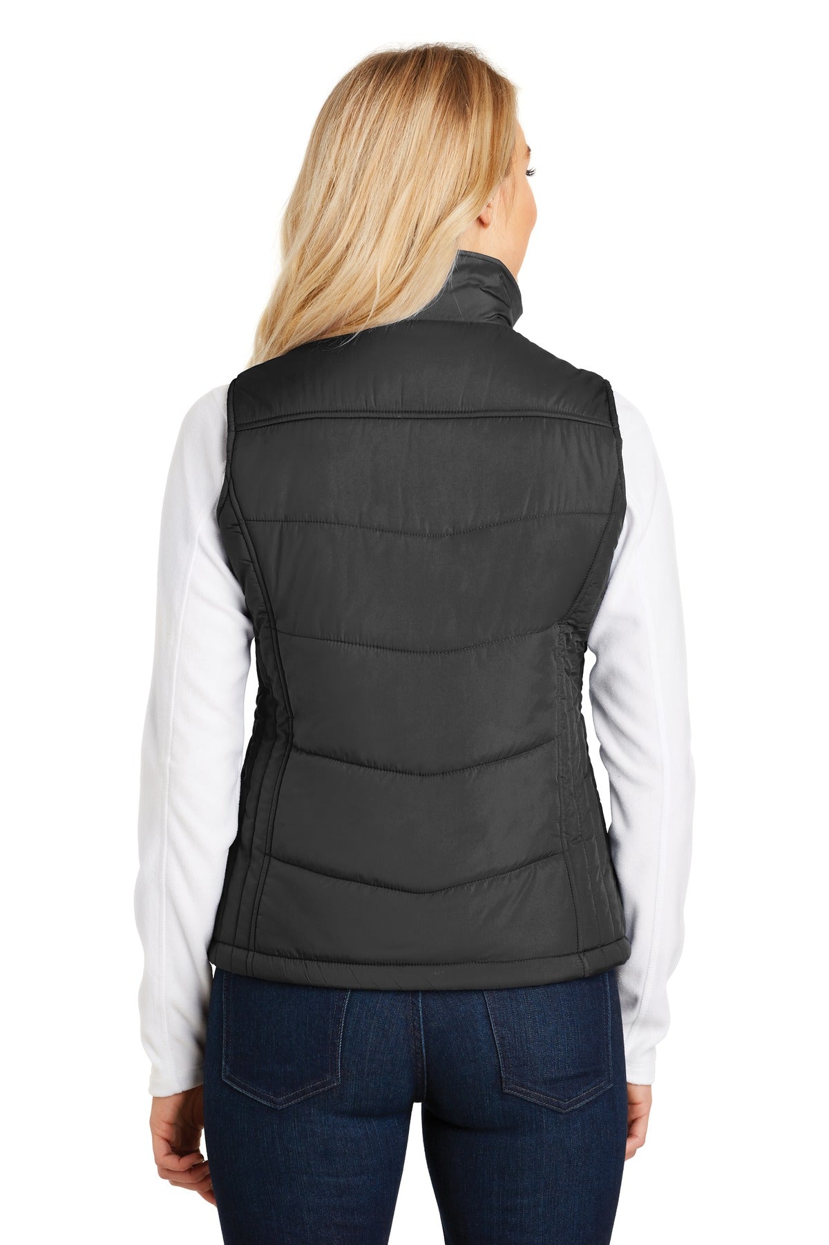 Black Port Authority Women's Puffy Vest. L709 plain
