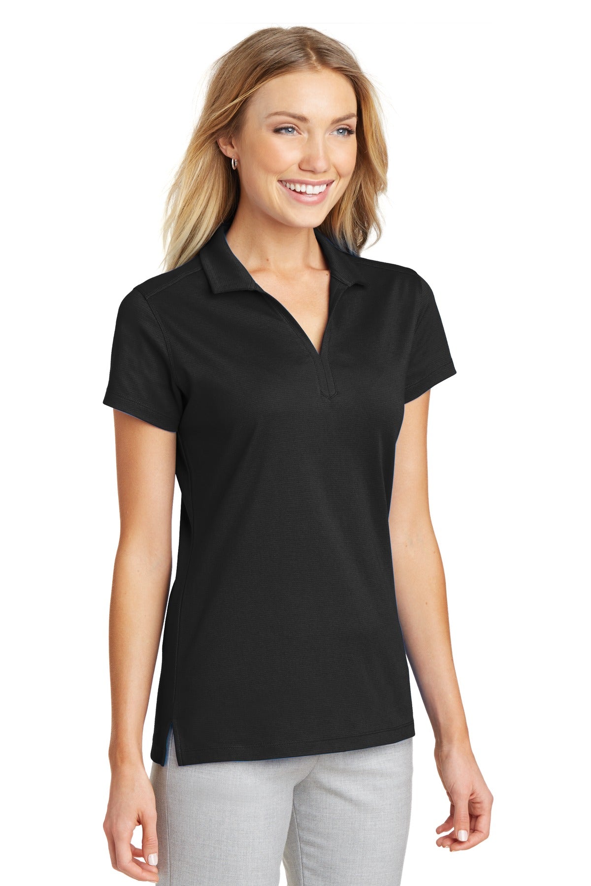 Black Port Authority Women's Rapid Dry Mesh Polo. L573 plain