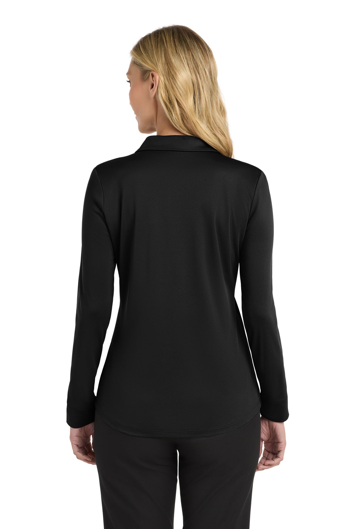 Black Port Authority Women's Silk Touch Performance Long Sleeve Polo. L540LS plain