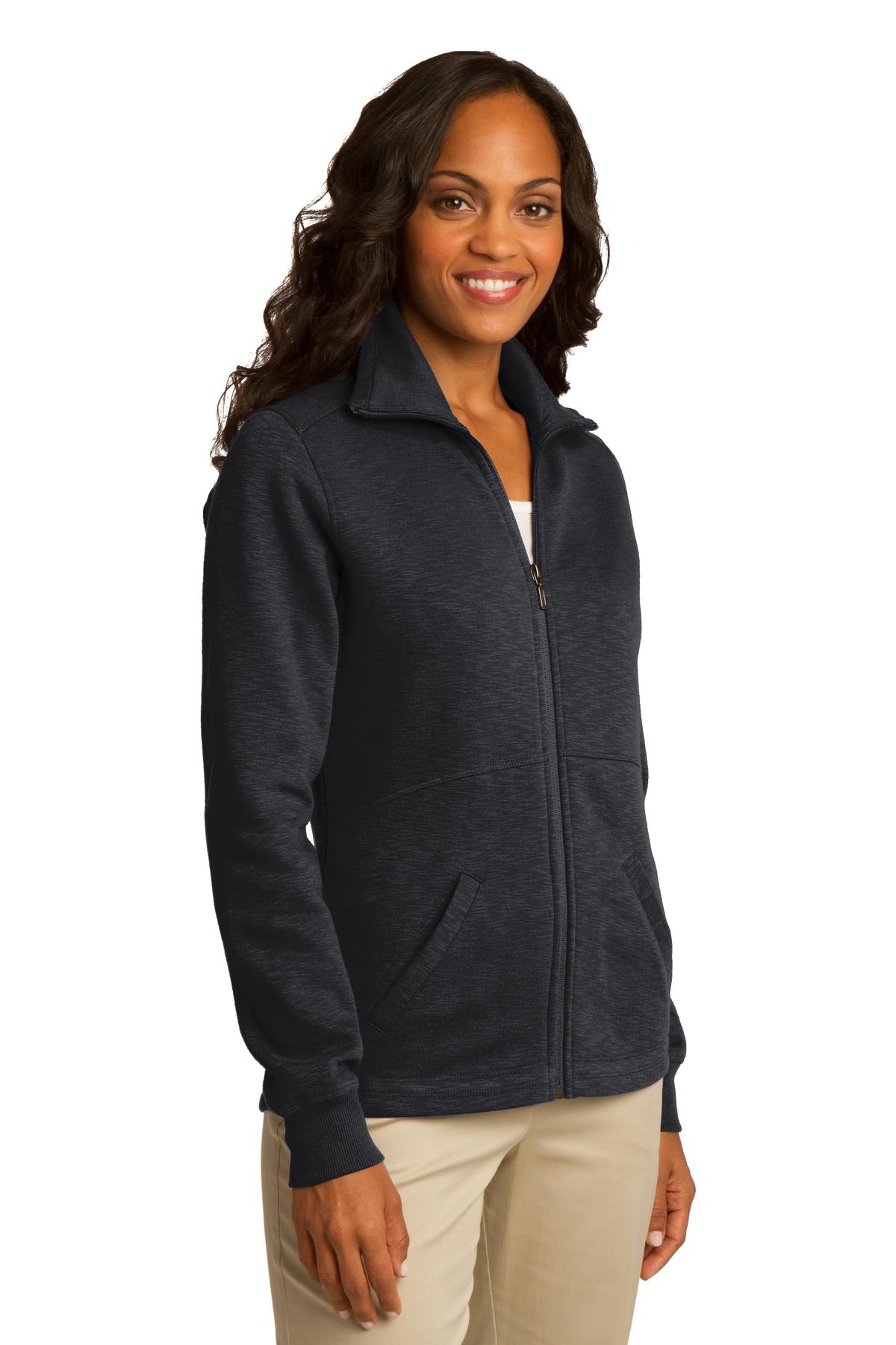 Black Port Authority Women's Slub Fleece Full-Zip Jacket. L293 plain