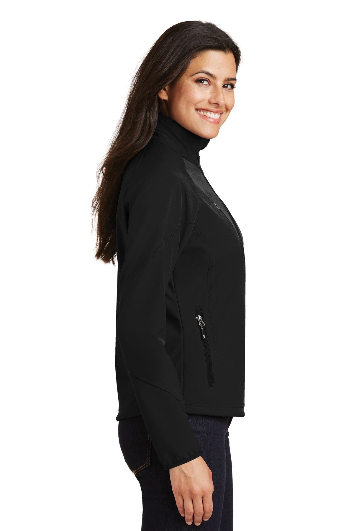 Black Port Authority Women's Textured Soft Shell Jacket. L705 plain
