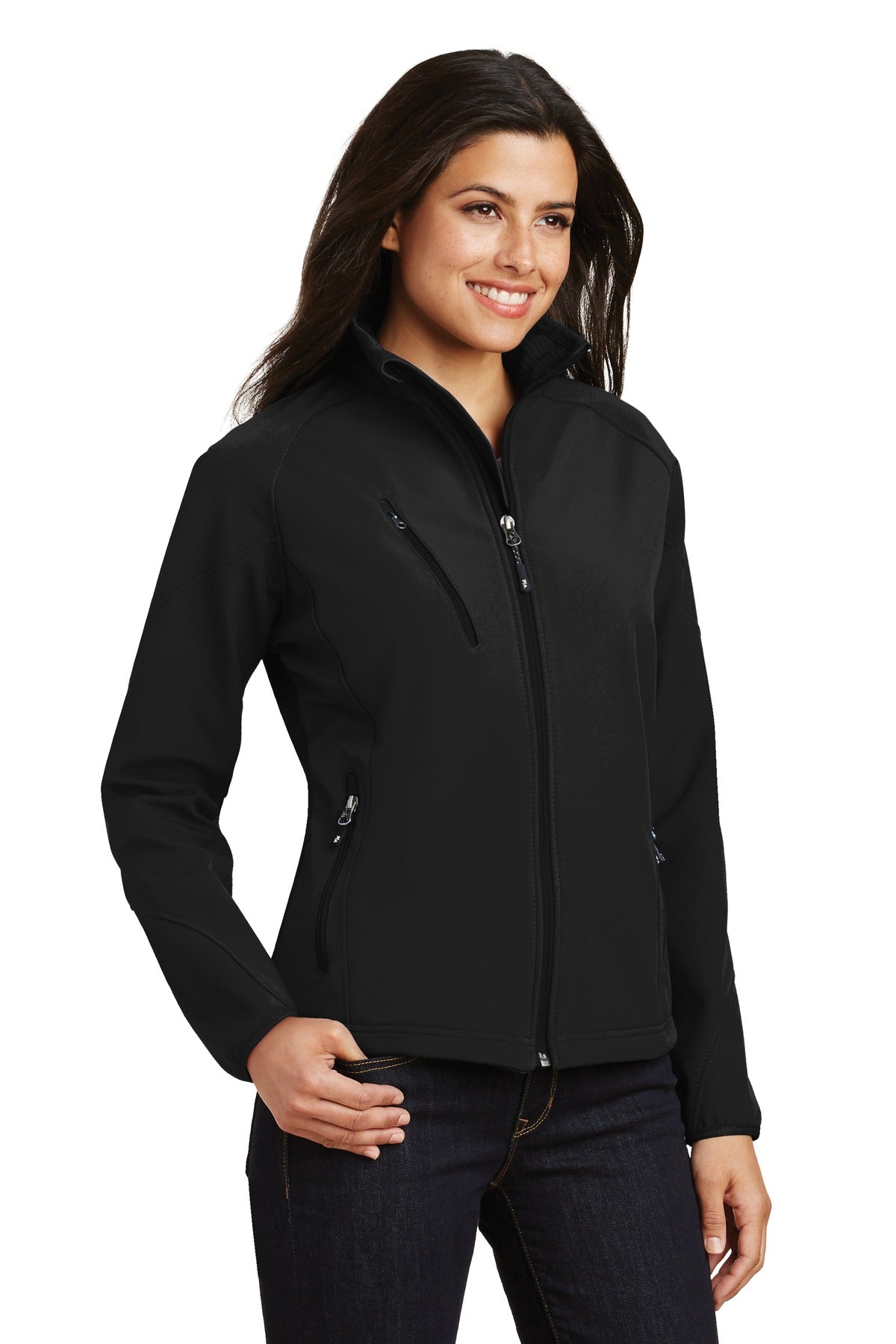 Black Port Authority Women's Textured Soft Shell Jacket. L705 plain
