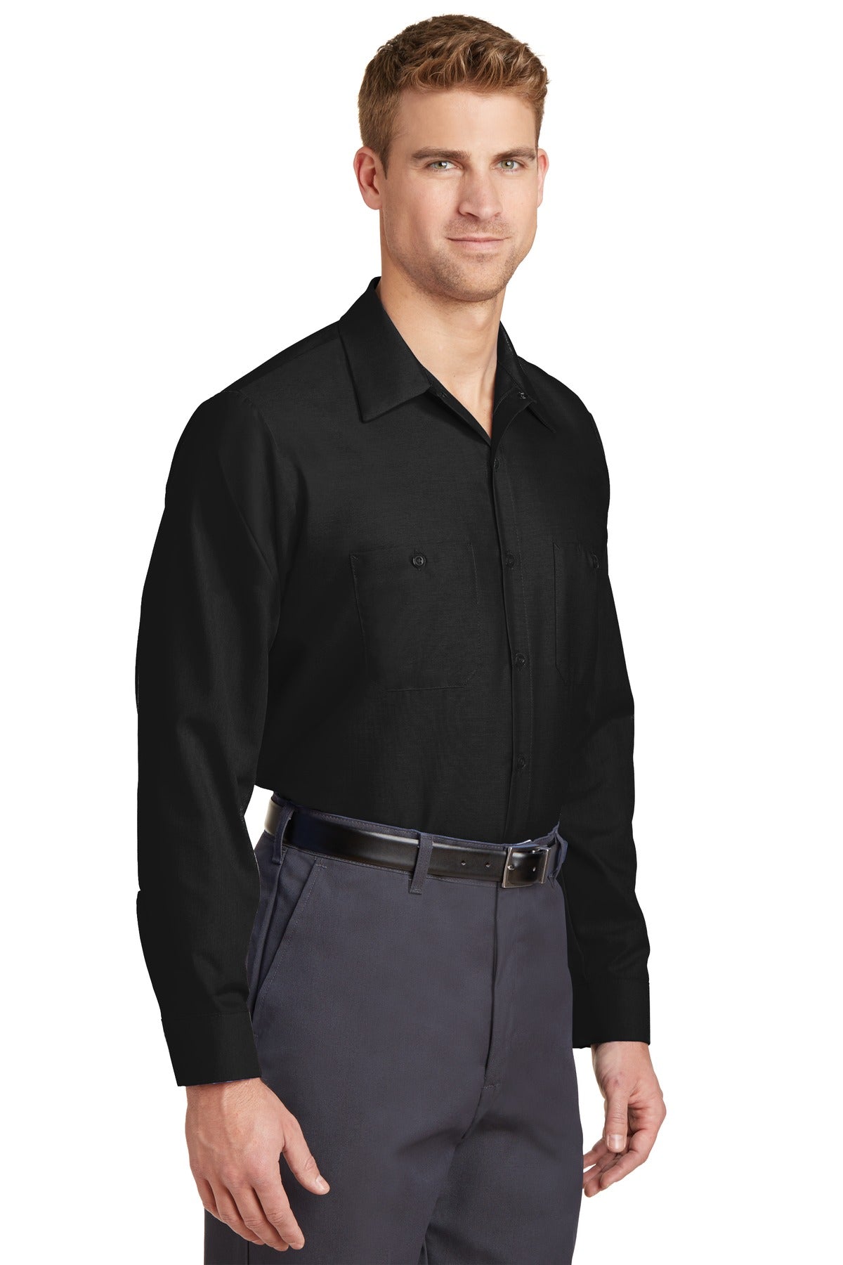 Black Red Kap Long Sleeve Industrial Work Shirt. SP14 plain