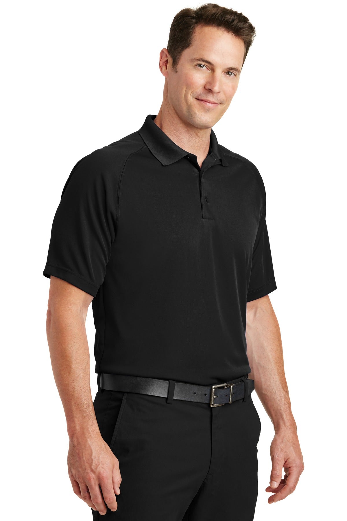 Black Sport-Tek Dry Zone Raglan Polo. T475 plain