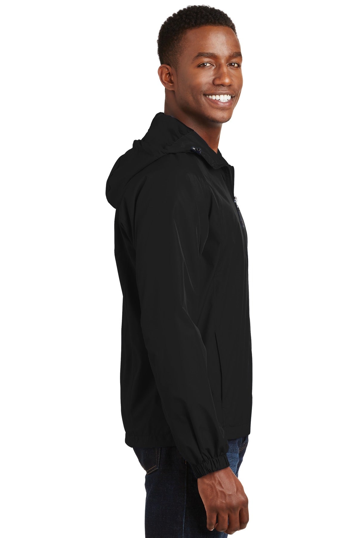 Black Sport-Tek Hooded Raglan Jacket. JST73 plain