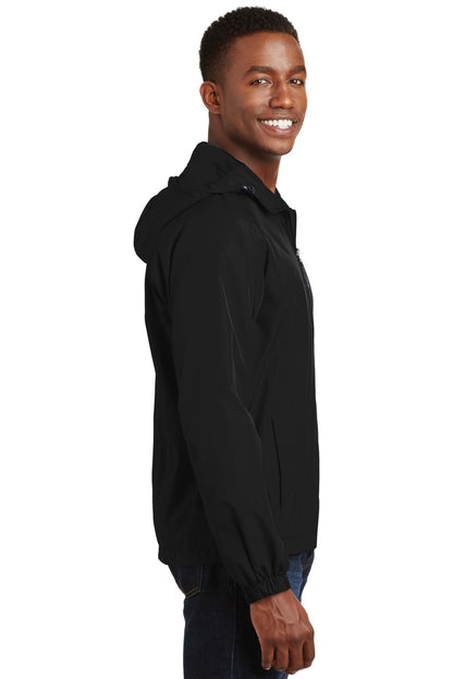 Black Sport-Tek Hooded Raglan Jacket. JST73 plain