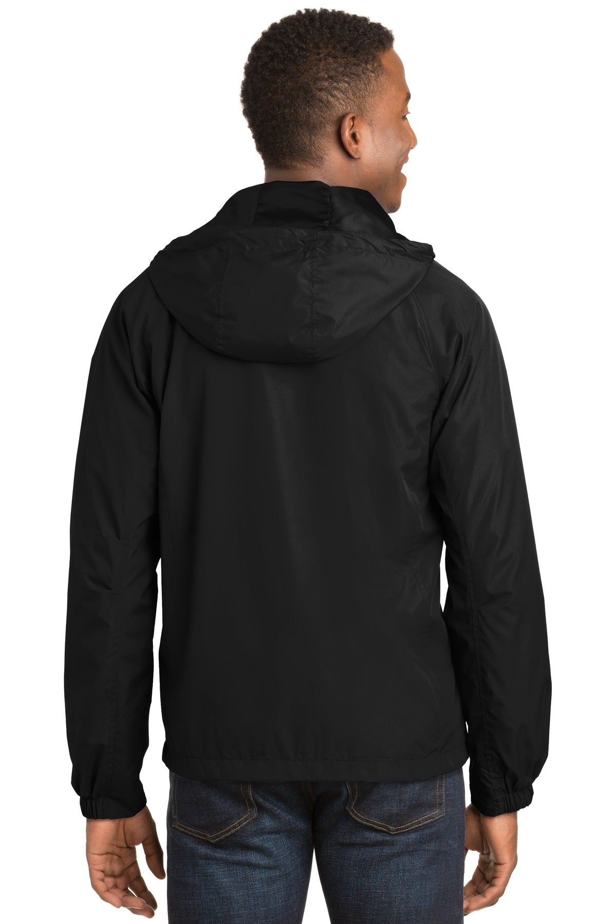 Black Sport-Tek Hooded Raglan Jacket. JST73 plain