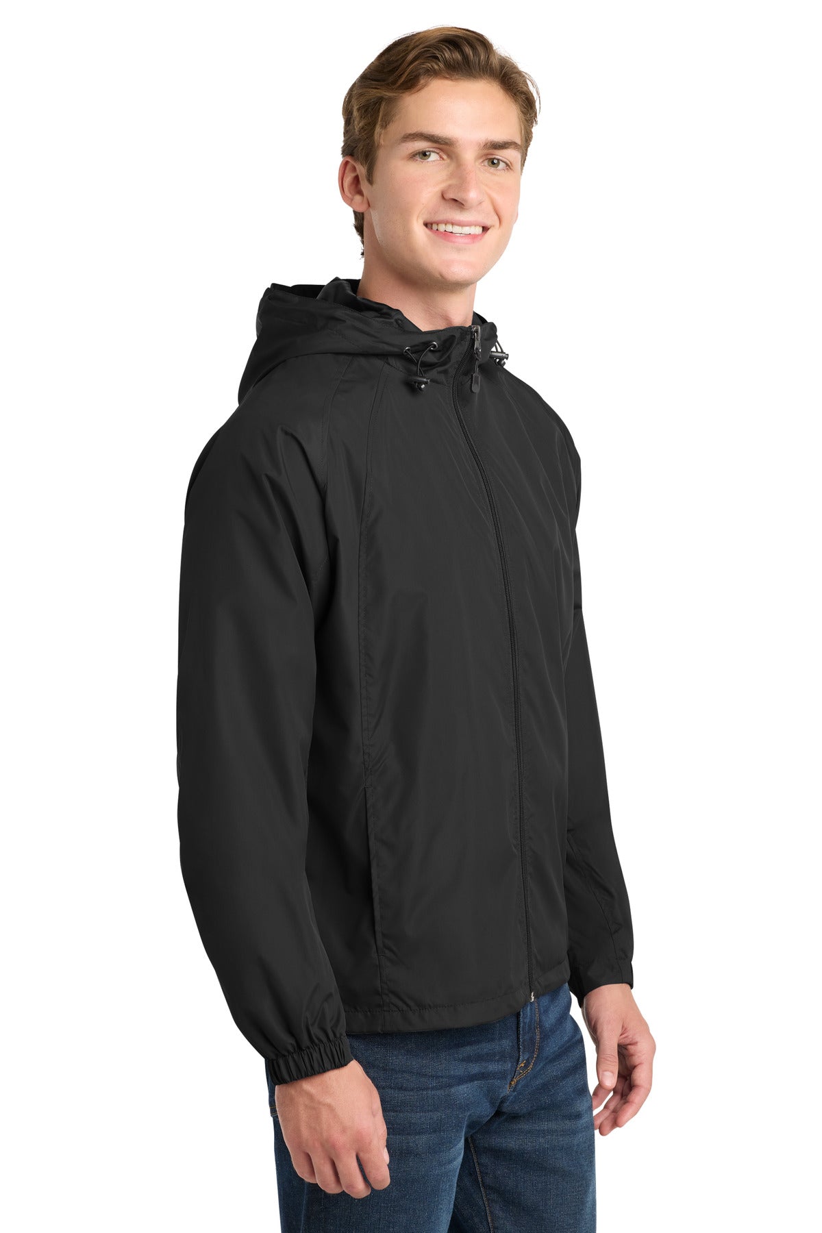 Black Sport-Tek Hooded Raglan Jacket. JST73 plain