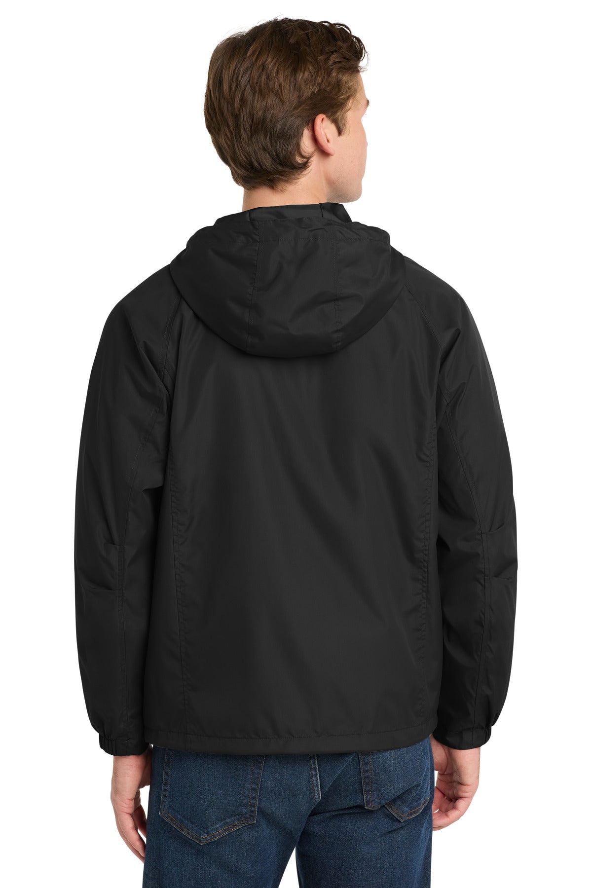 Black Sport-Tek Hooded Raglan Jacket. JST73 plain
