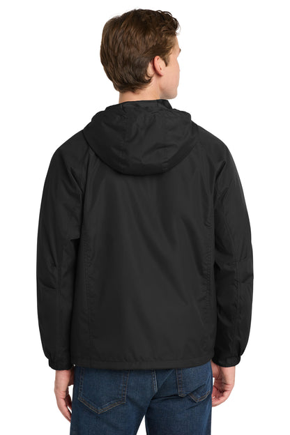 Black Sport-Tek Hooded Raglan Jacket. JST73 plain