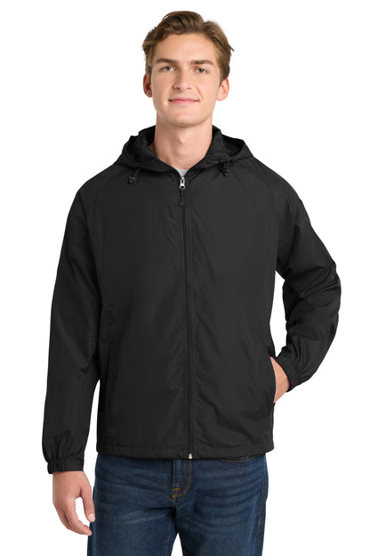 Black Sport-Tek Hooded Raglan Jacket. JST73 plain