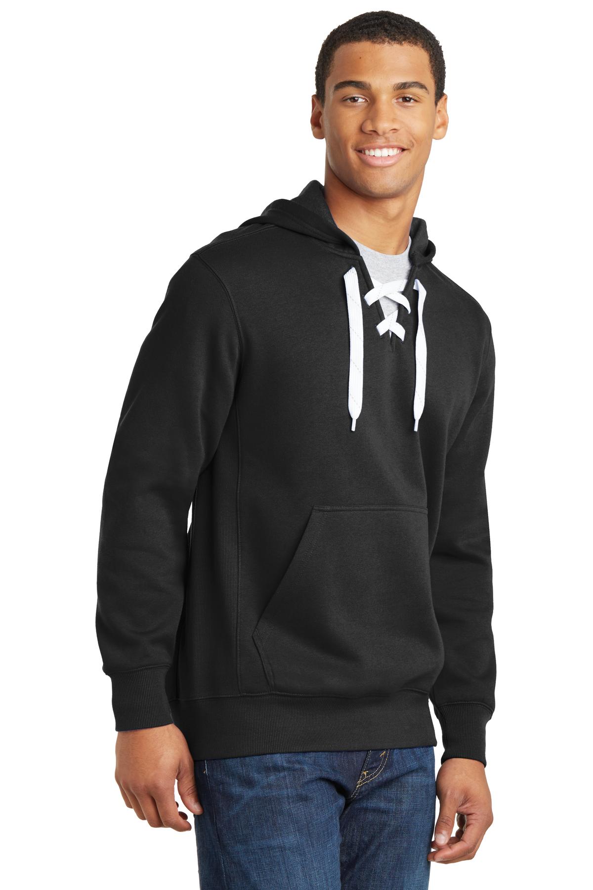 Black Sport-Tek Lace Up Pullover Hooded Sweatshirt. ST271 plain
