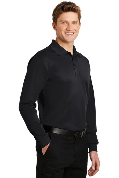 Black Sport-Tek Long Sleeve Micropique Sport-Wick Polo. ST657 plain