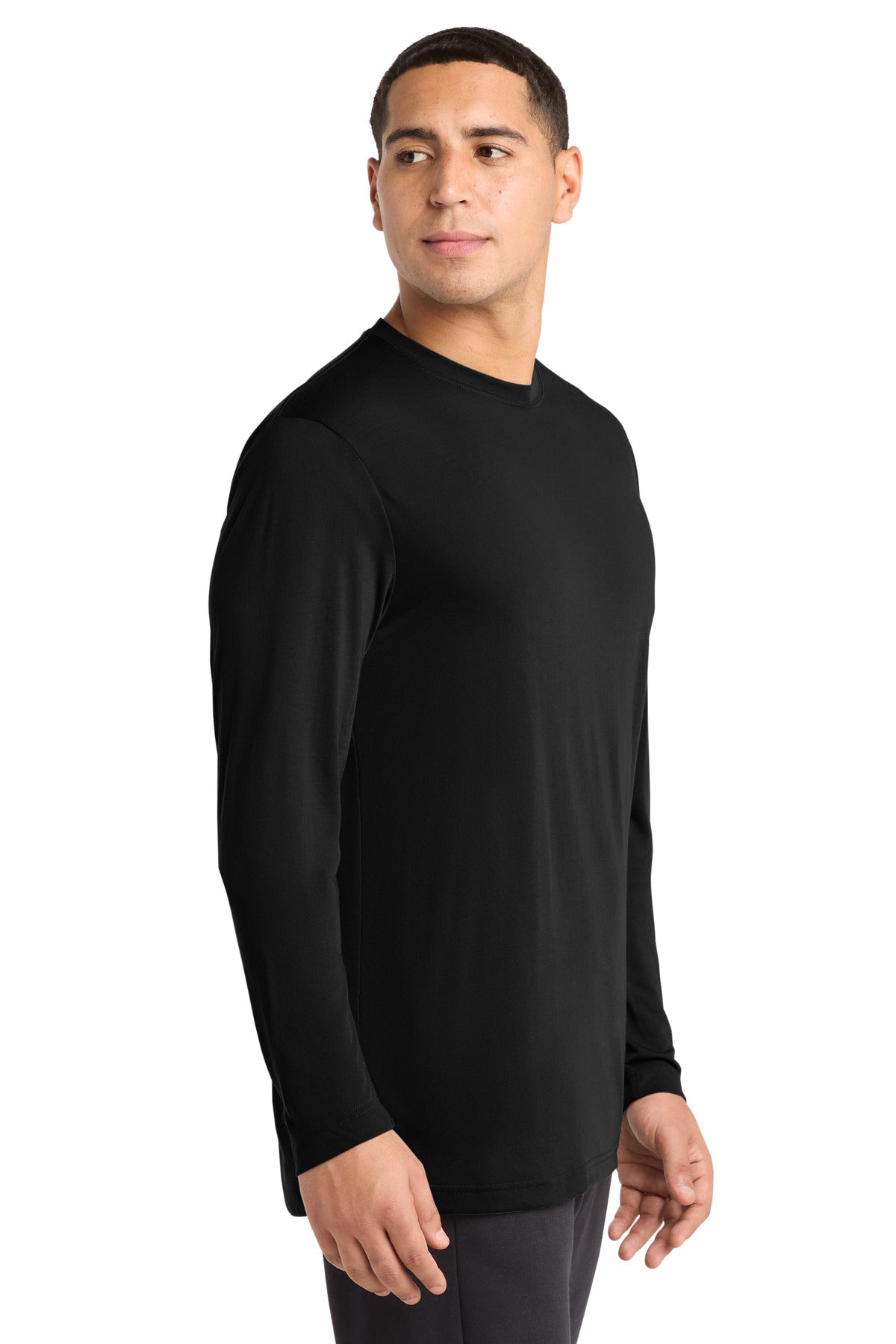 Black Sport-Tek Long Sleeve PosiCharge Competitor Cotton Touch Tee. ST450LS plain