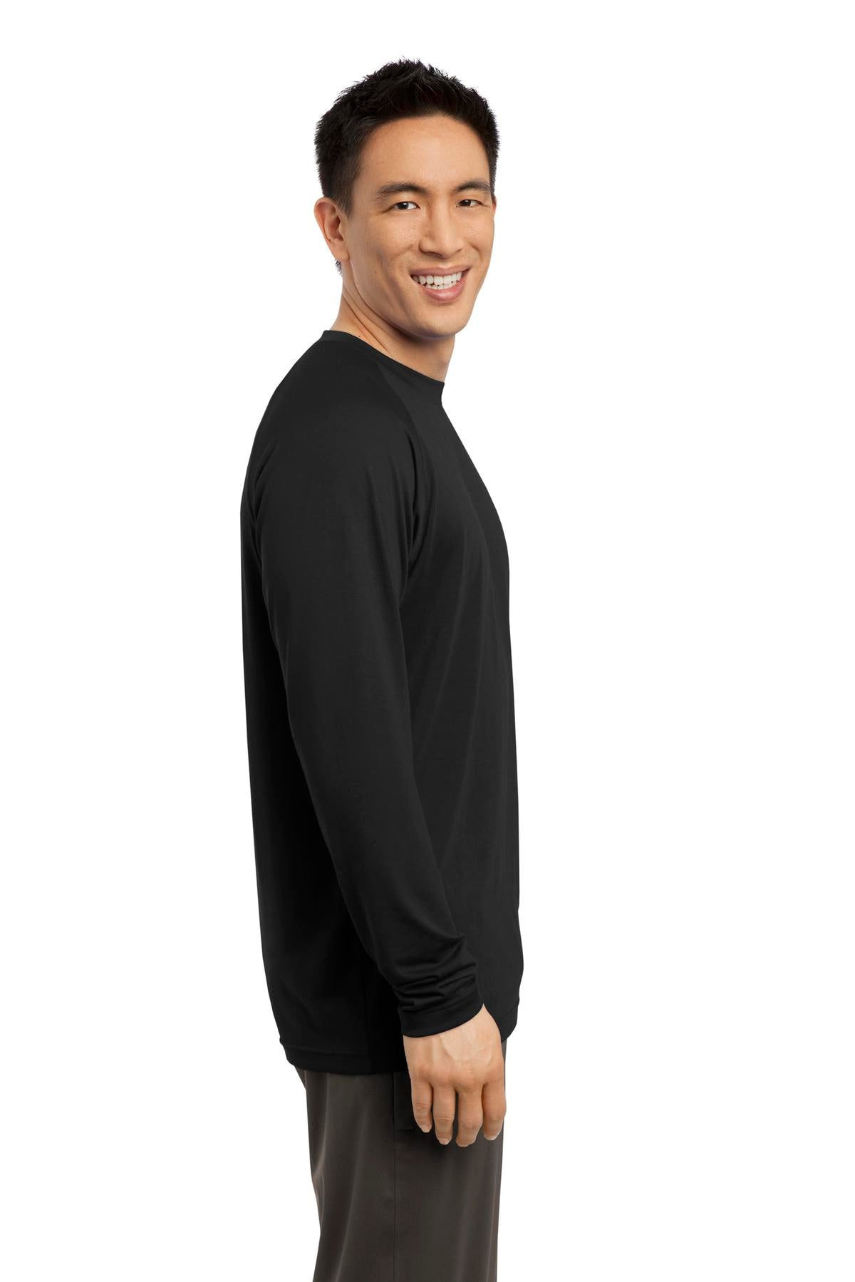 Black Sport-Tek Long Sleeve Ultimate Performance Crew. ST700LS plain
