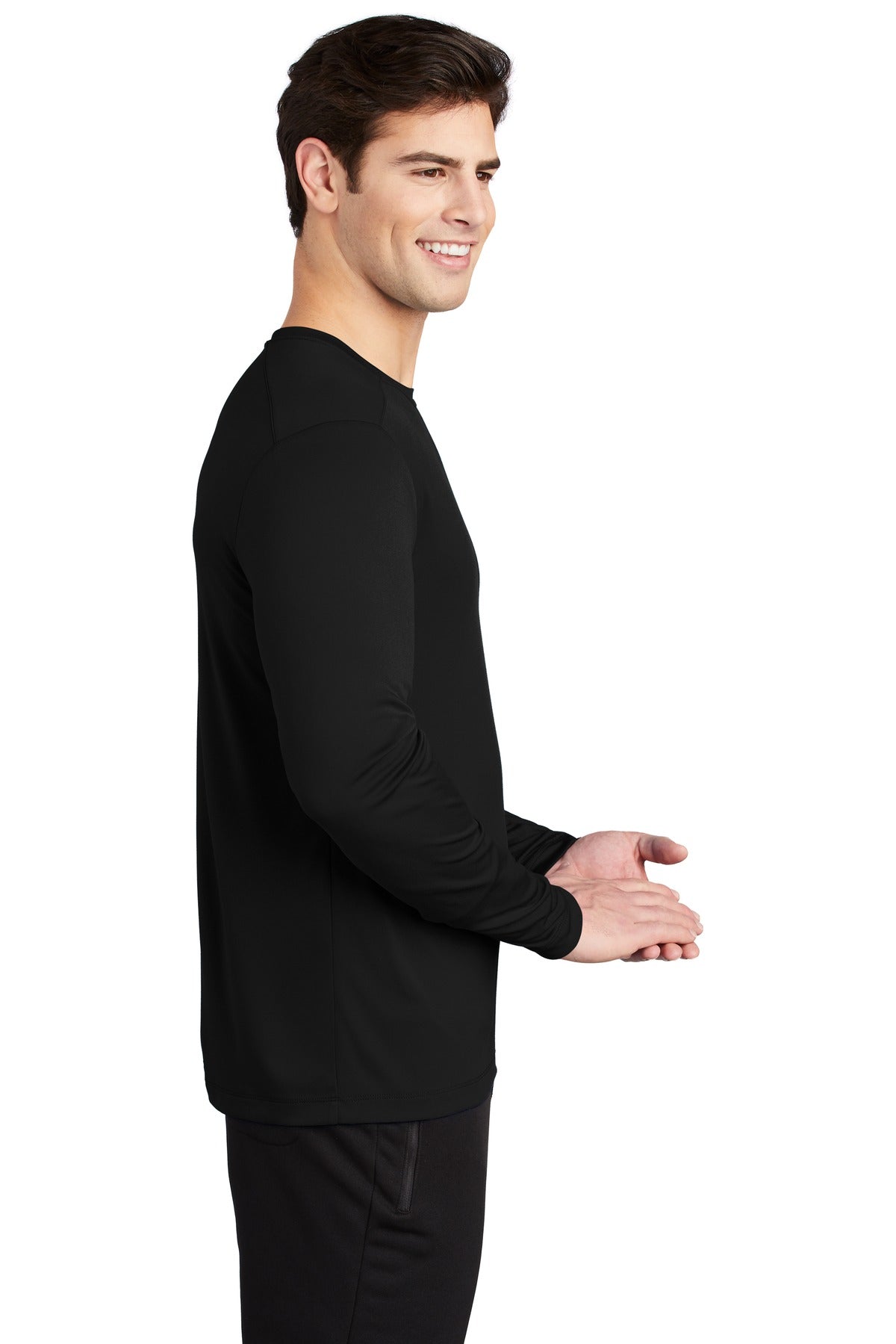 Black Sport-Tek Posi-UV Pro Long Sleeve Tee. ST420LS plain
