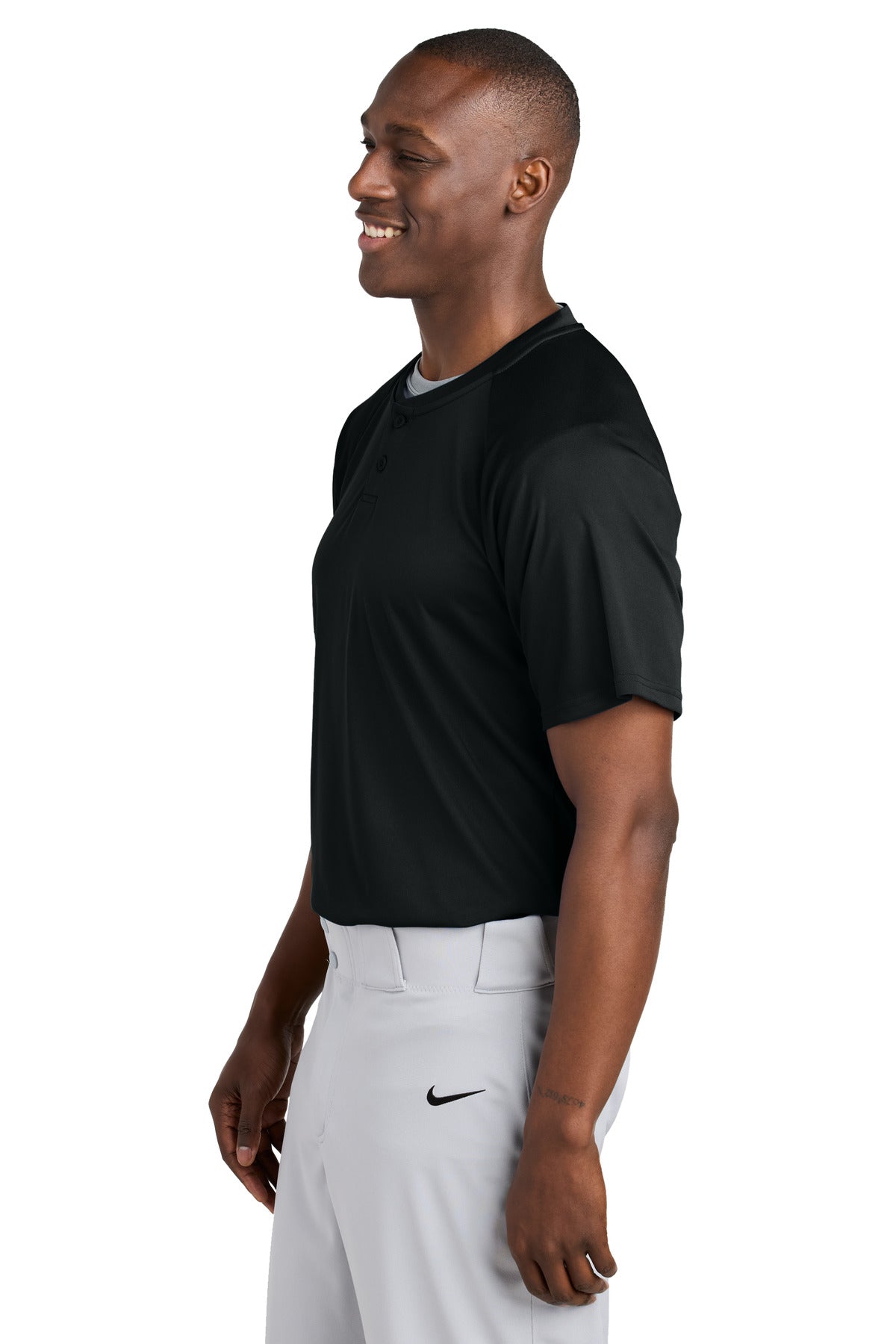 Black Sport-Tek PosiCharge Competitor 2-Button Henley ST359 plain