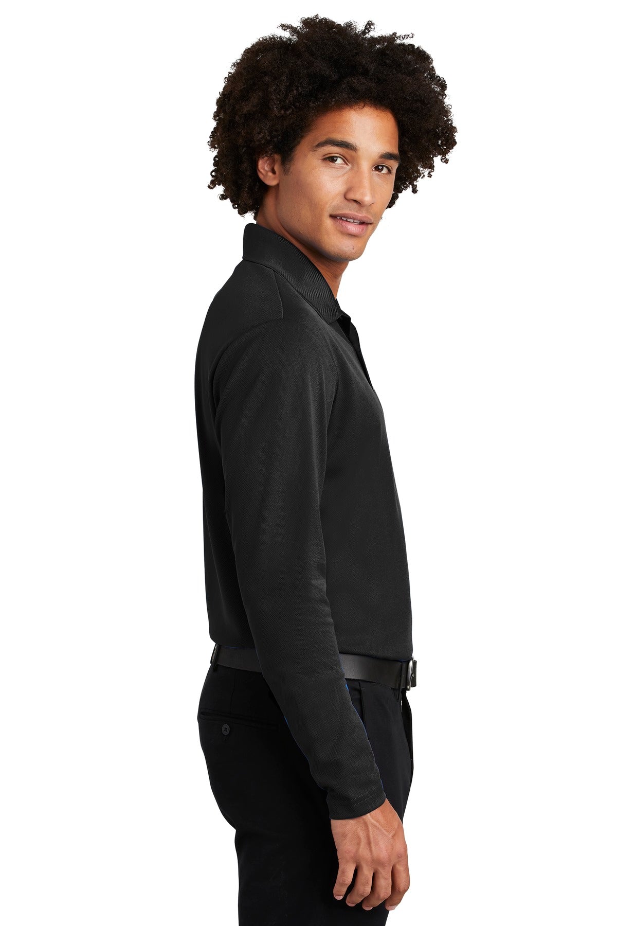 Black Sport-Tek PosiCharge RacerMesh Long Sleeve Polo. ST640LS plain