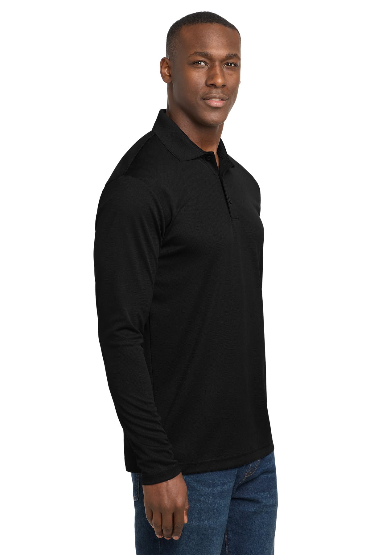 Black Sport-Tek PosiCharge RacerMesh Long Sleeve Polo. ST640LS plain