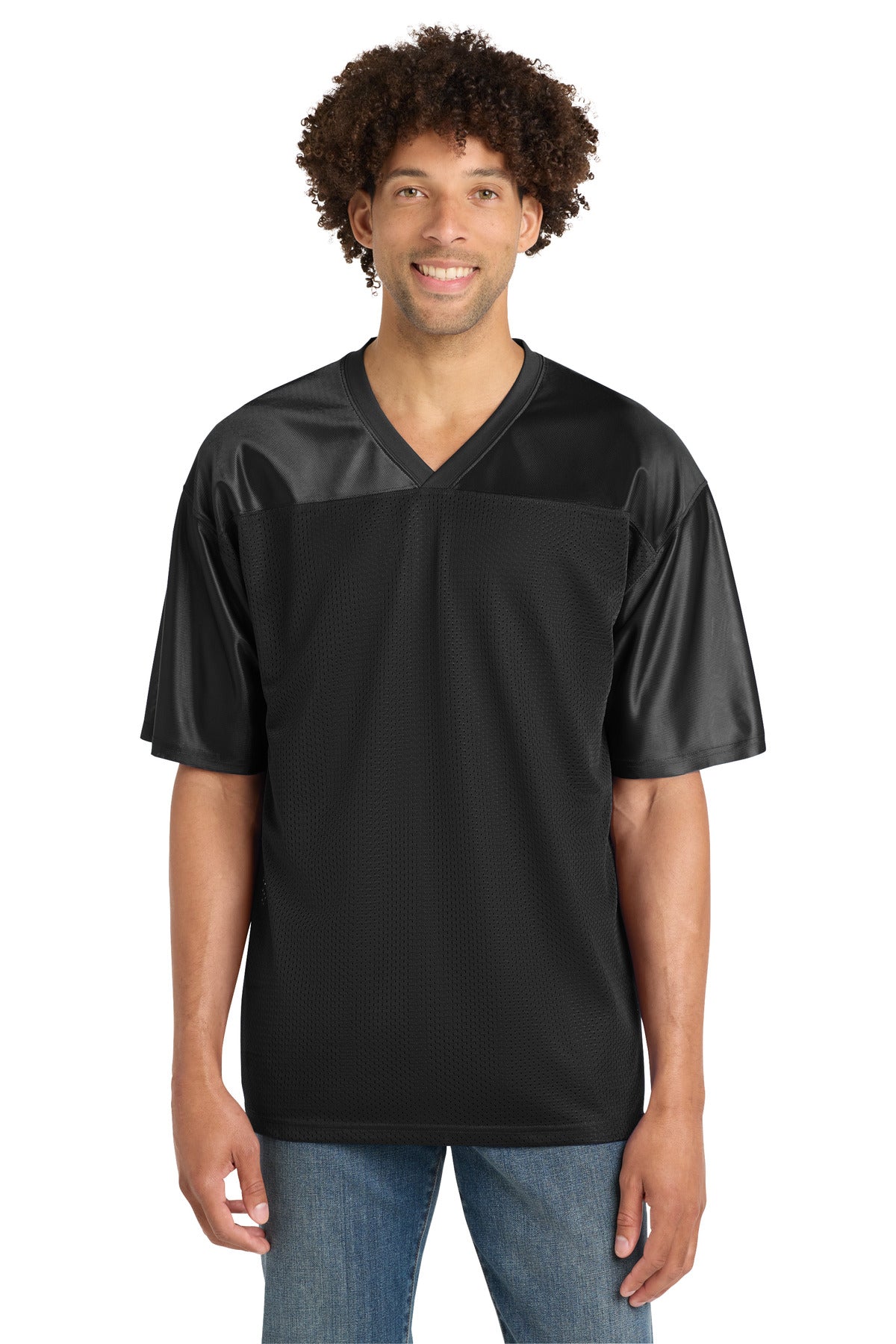 Black Sport-Tek PosiCharge Replica Jersey. ST307 plain