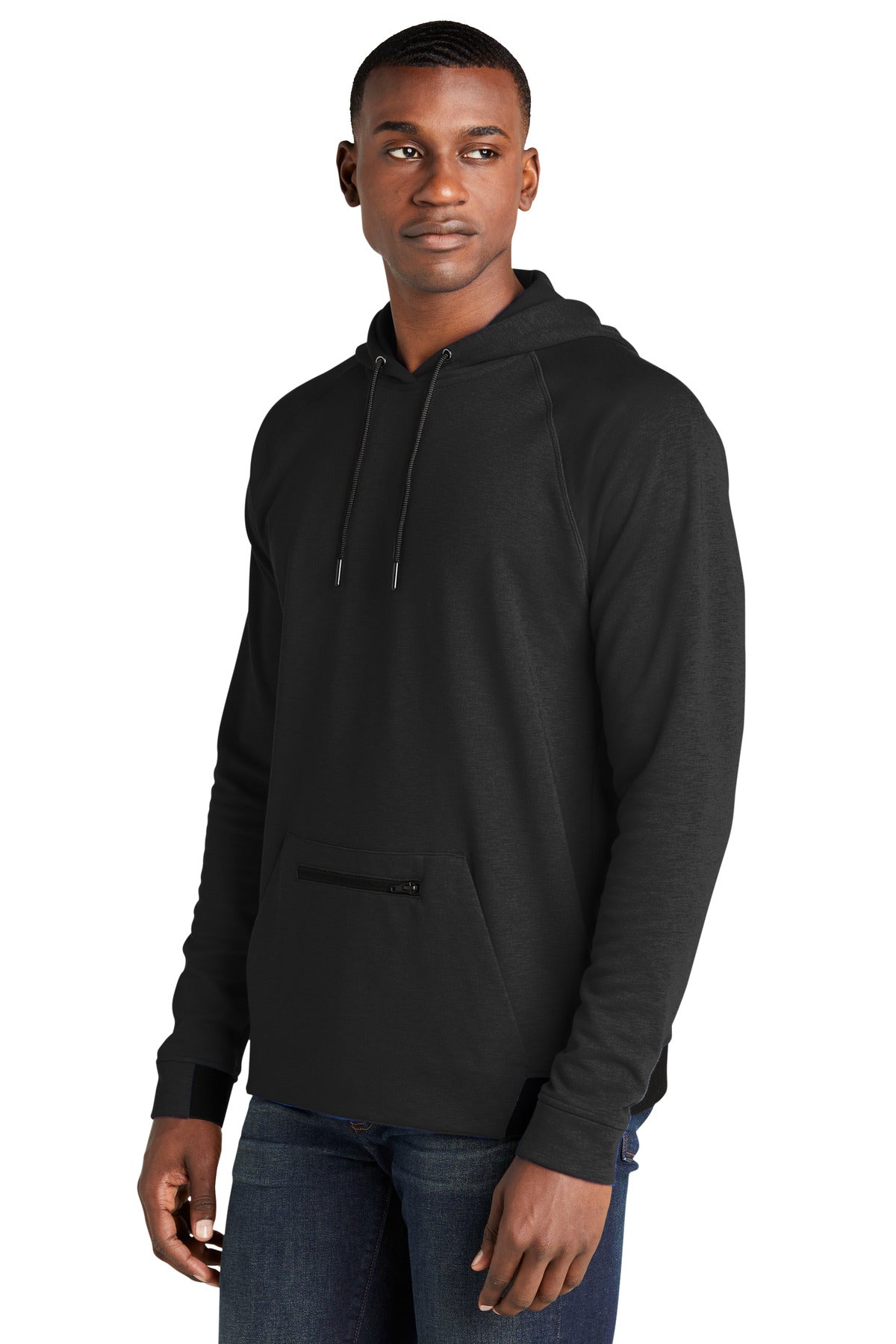 Black Sport-Tek PosiCharge Strive Hooded Pullover ST571 plain