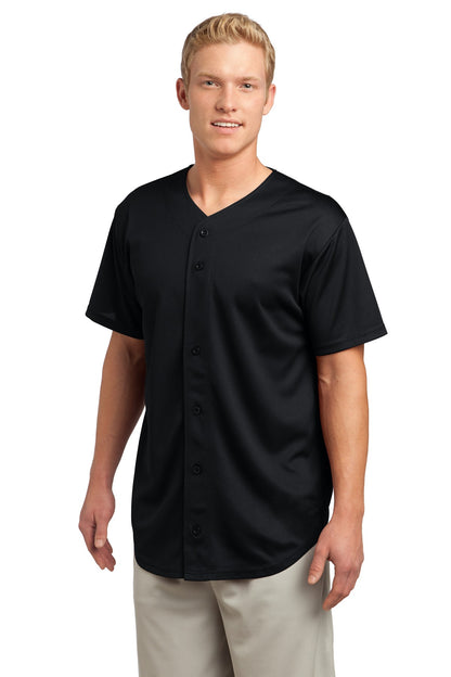 Black Sport-Tek PosiCharge Tough Mesh Full-Button Jersey. ST220 plain