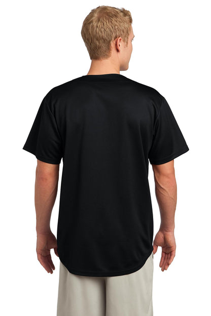 Black Sport-Tek PosiCharge Tough Mesh Full-Button Jersey. ST220 plain