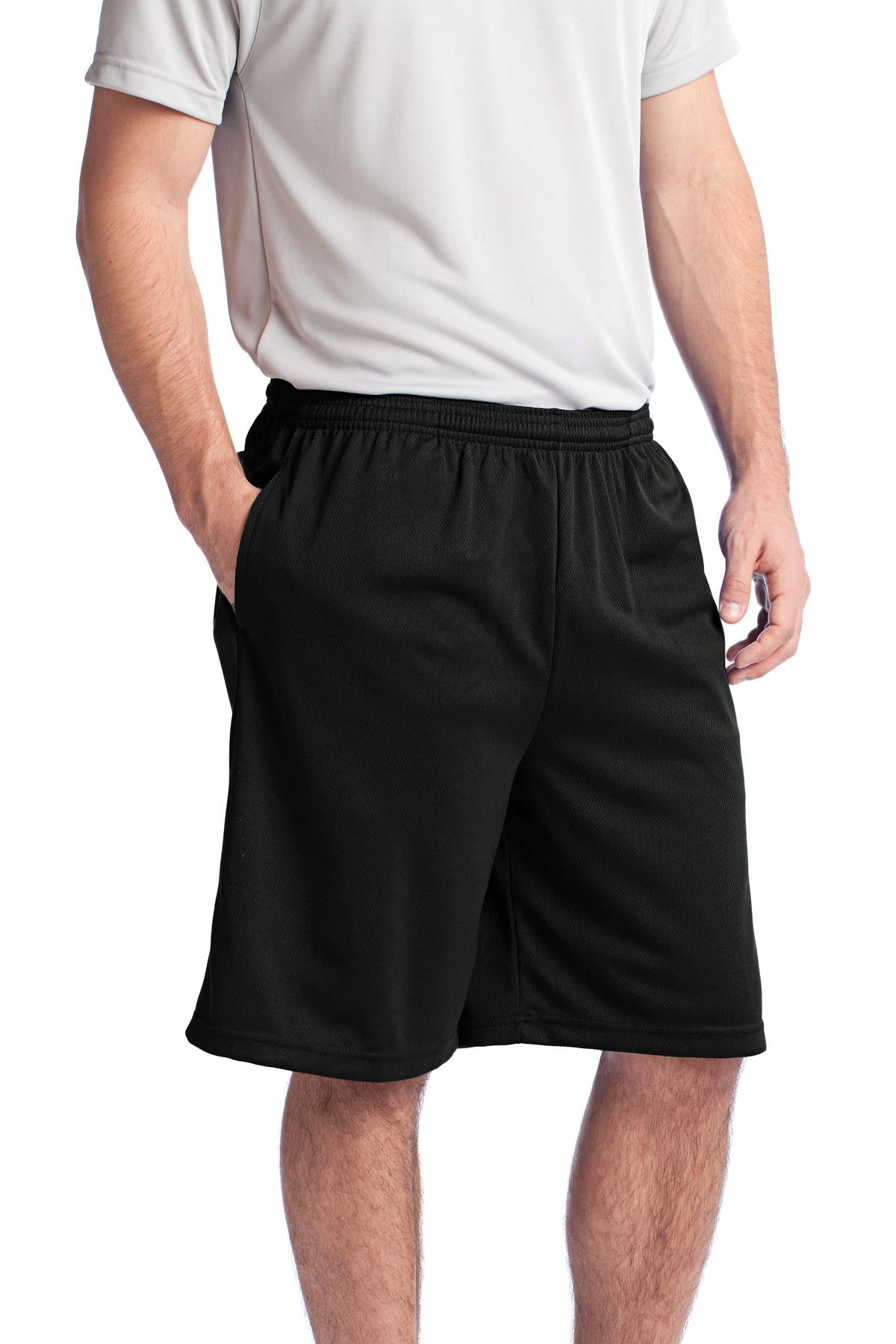 Black Sport-Tek PosiCharge Tough Mesh Pocket Short. ST312 plain