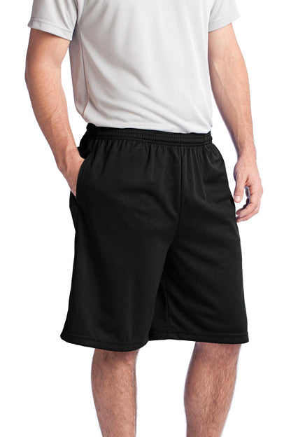Black Sport-Tek PosiCharge Tough Mesh Pocket Short. ST312 plain