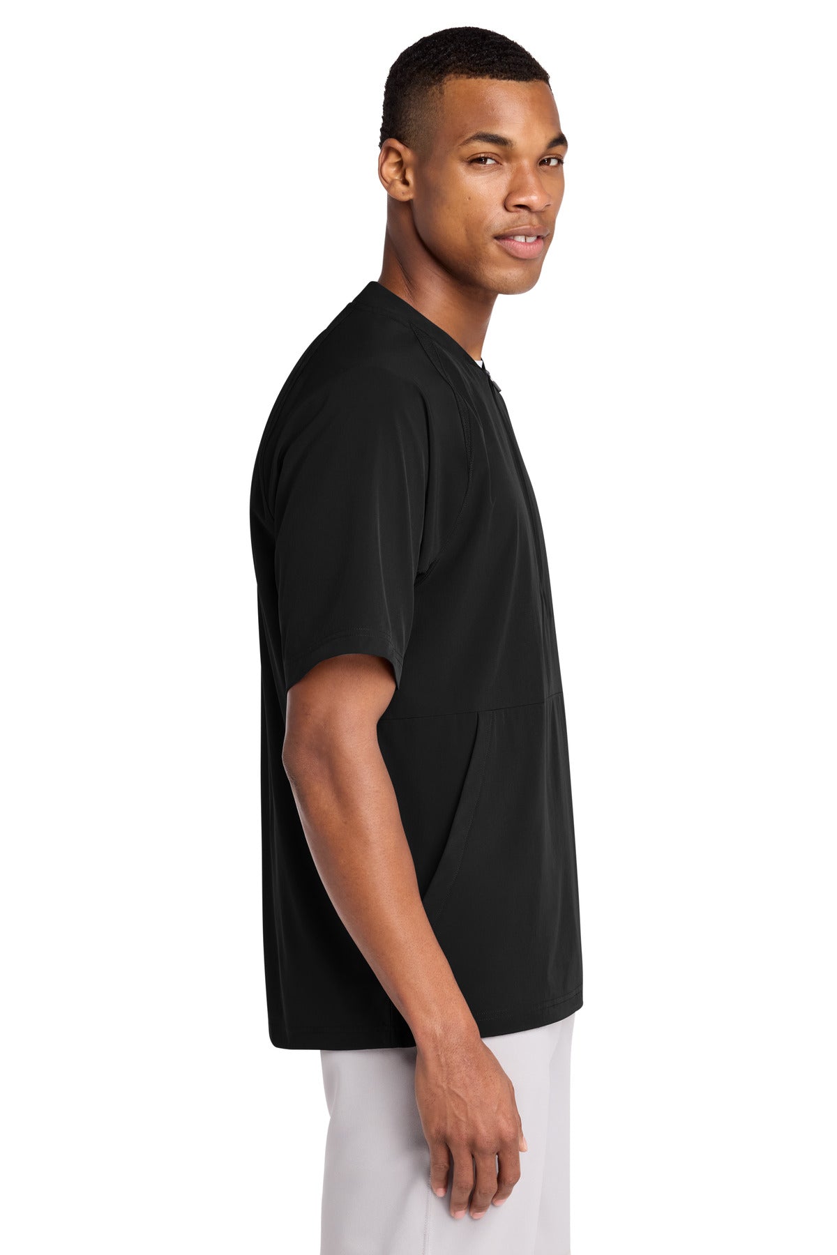 Black Sport-Tek Repeat 1/2-Zip Short Sleeve Jacket JST489