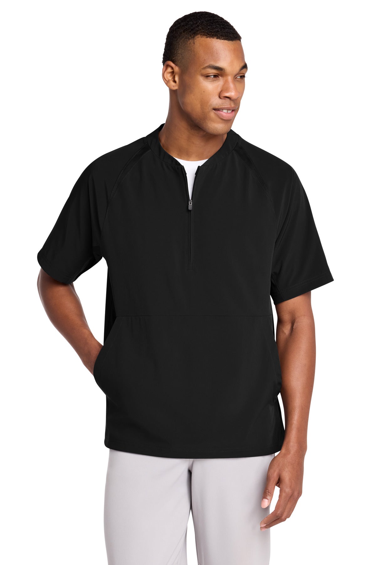 Black Sport-Tek Repeat 1/2-Zip Short Sleeve Jacket JST489