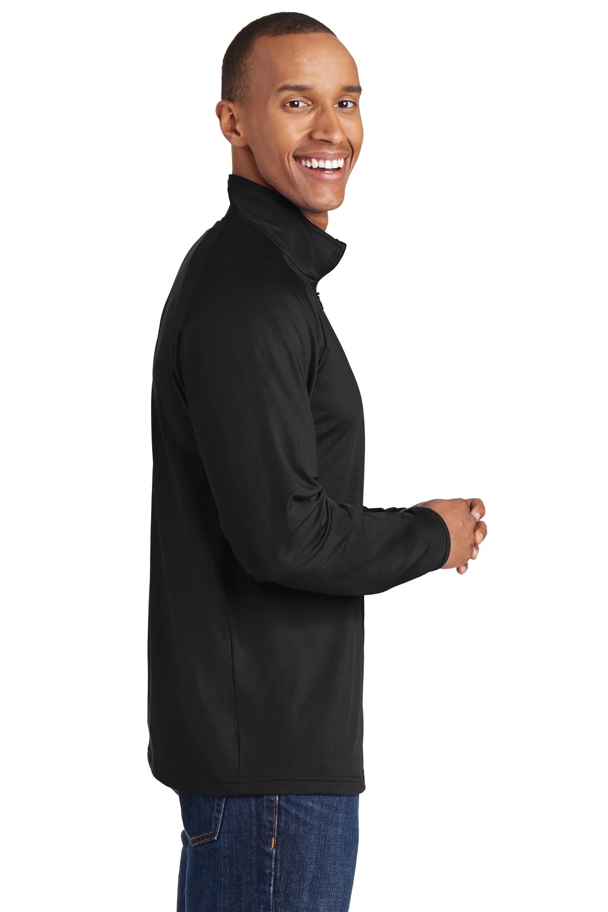 Black Sport-Tek Sport-Wick Stretch 1/4-Zip Pullover. ST850 plain