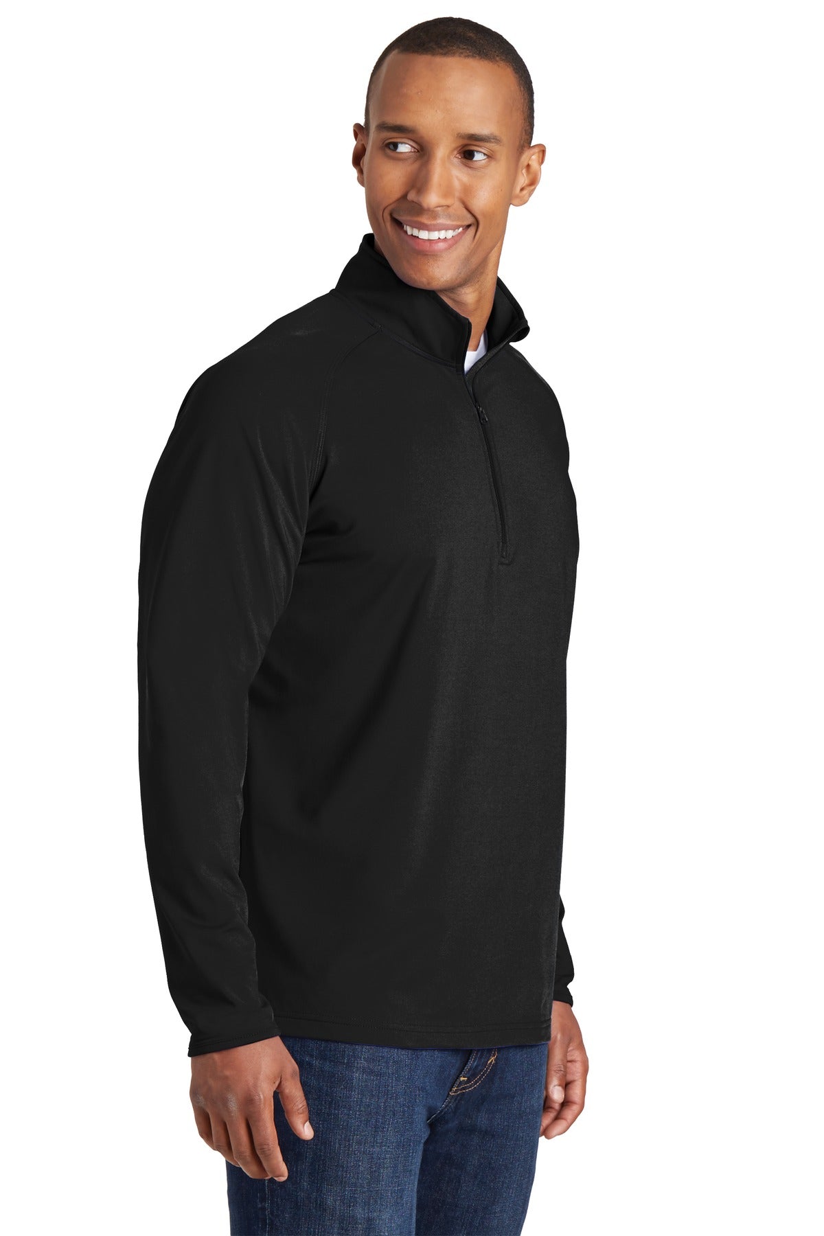 Black Sport-Tek Sport-Wick Stretch 1/4-Zip Pullover. ST850 plain