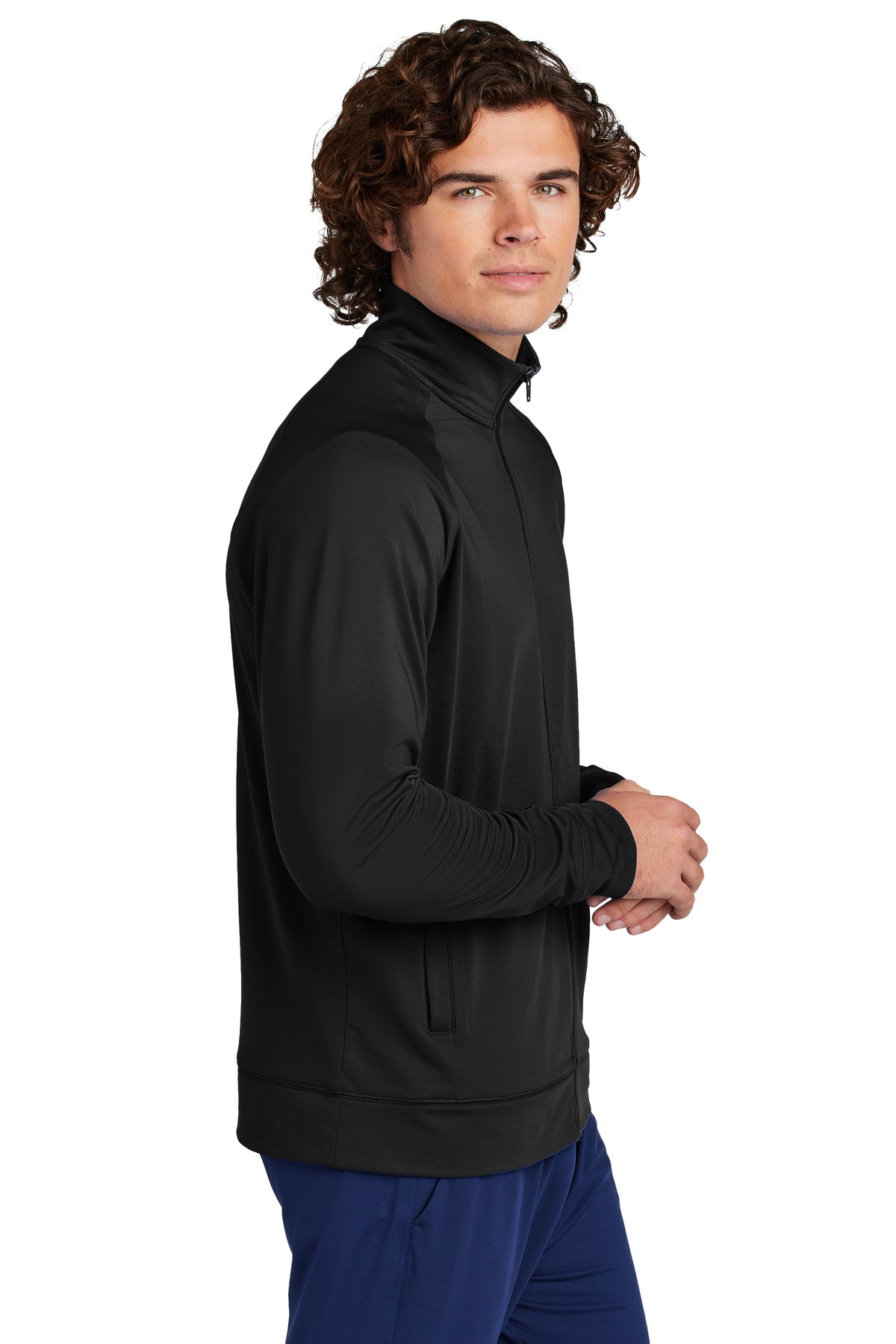 Black Sport-Tek Sport-Wick Stretch Full-Zip Cadet Jacket ST857 plain