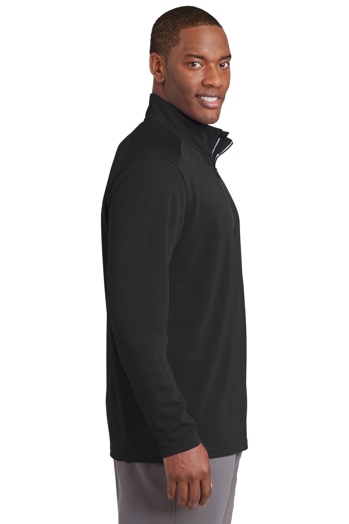 Black Sport-Tek Sport-Wick Textured 1/4-Zip Pullover. ST860 plain