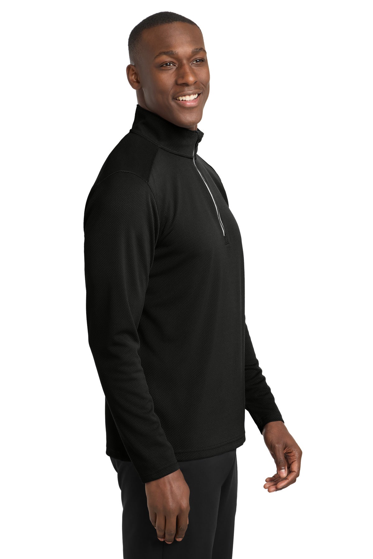 Black Sport-Tek Sport-Wick Textured 1/4-Zip Pullover. ST860 plain