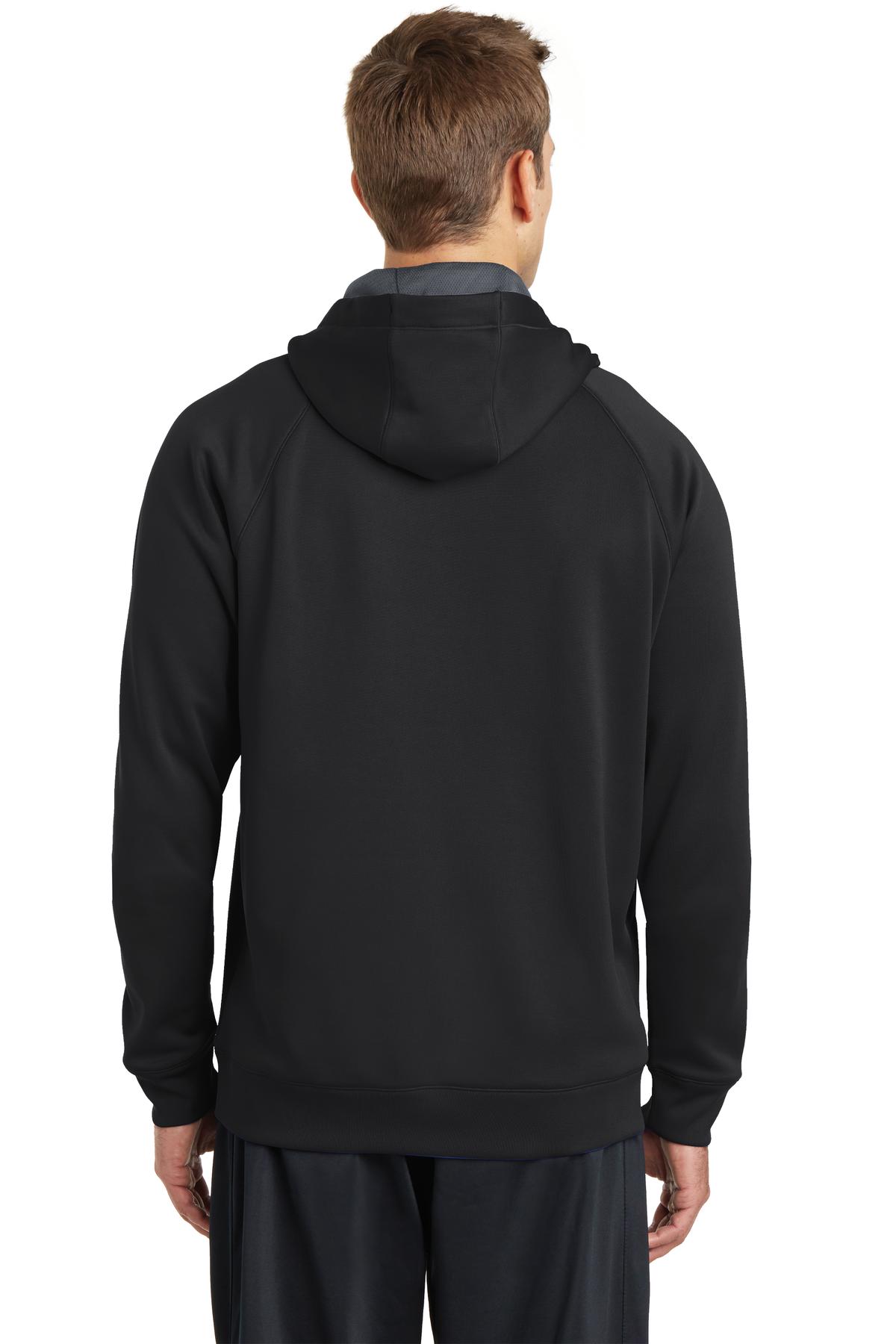 Black Sport-Tek Tech Fleece Hooded Sweatshirt. ST250 plain