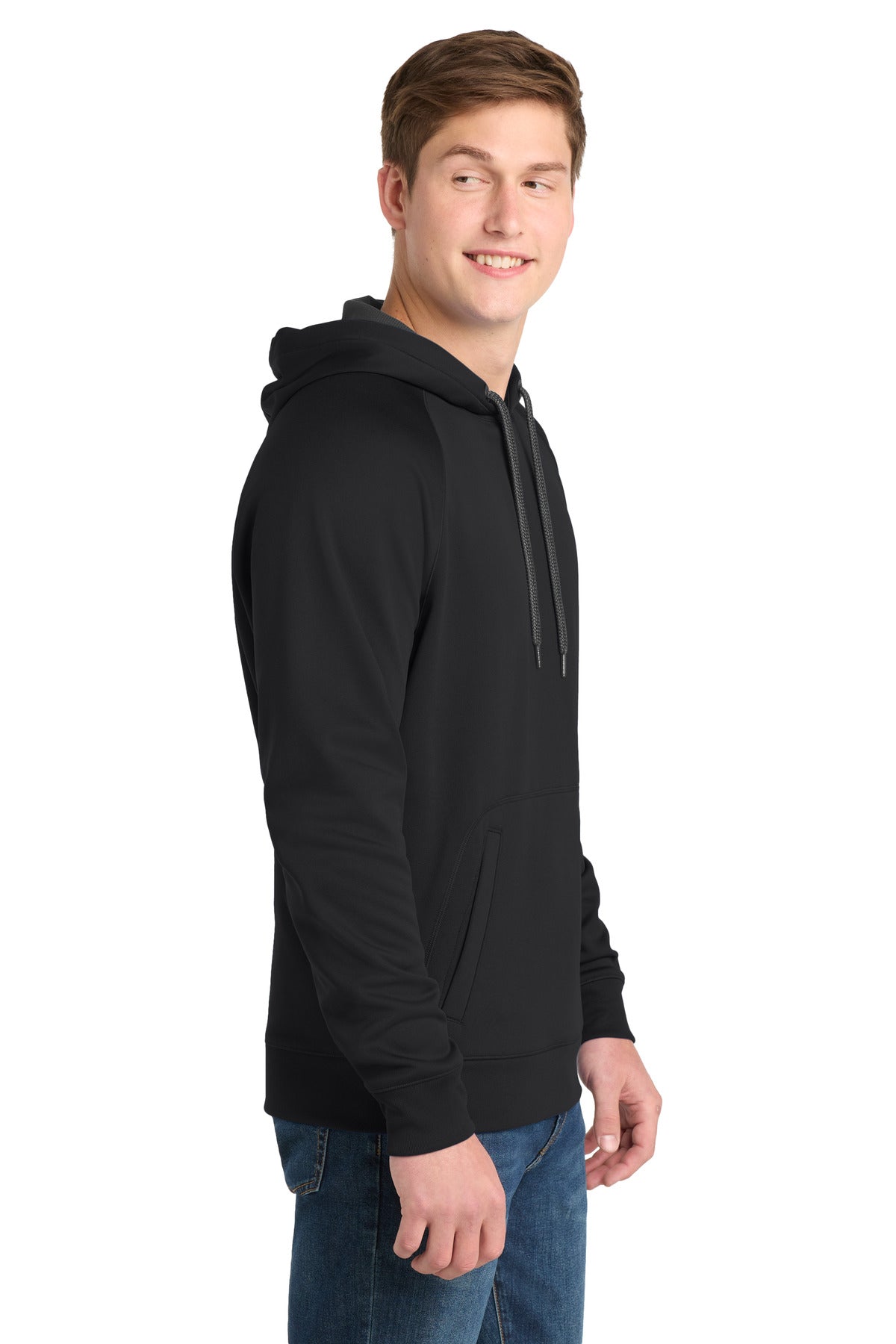 Black Sport-Tek Tech Fleece Hooded Sweatshirt. ST250 plain